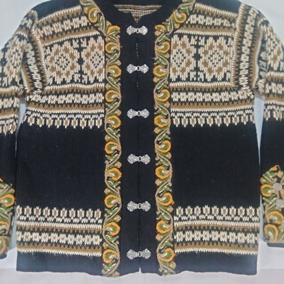 Vintage 80s Nordstrikk Knit Wool Cardigan Sweater Nordic Pewter Clasps F… - Picture 2 of 12